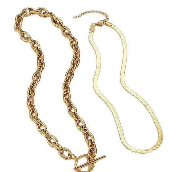 Amazon bestseller: gold-tone layered cable chain necklace with stainless steel ot clasp - everyday minimalist choker