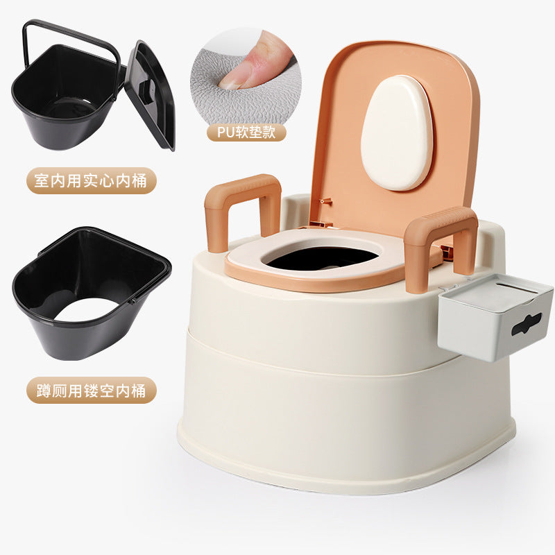 Household adult portable toilet for seniors, pregnant women, and the disabled - indoor commode chair/toilet stool