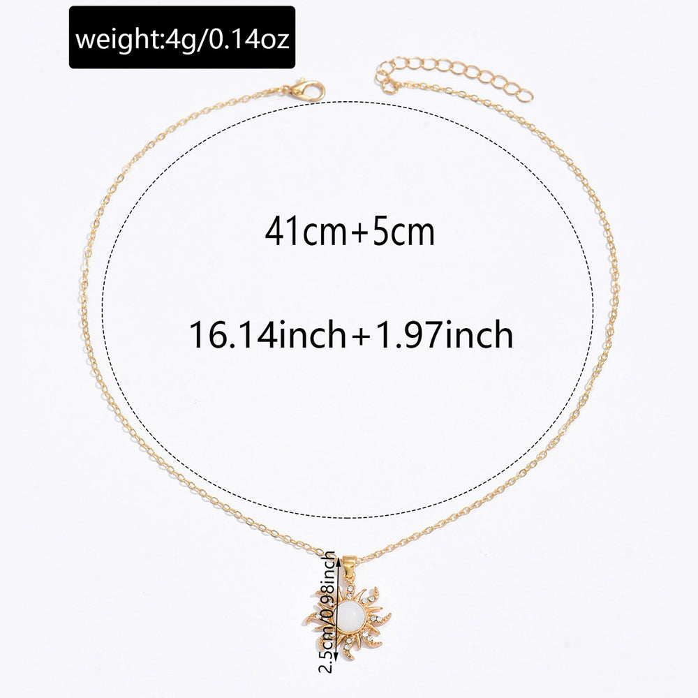 European and american cross-border fashion minimalist sunflower pendant necklace, trendy geometric rotating diamond-studded alloy choker accessory