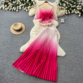 Dopamine dress gradient color pleated silmsuit women's summer waist slimming lookcardigan pleated skirt two-piece set work clothing
