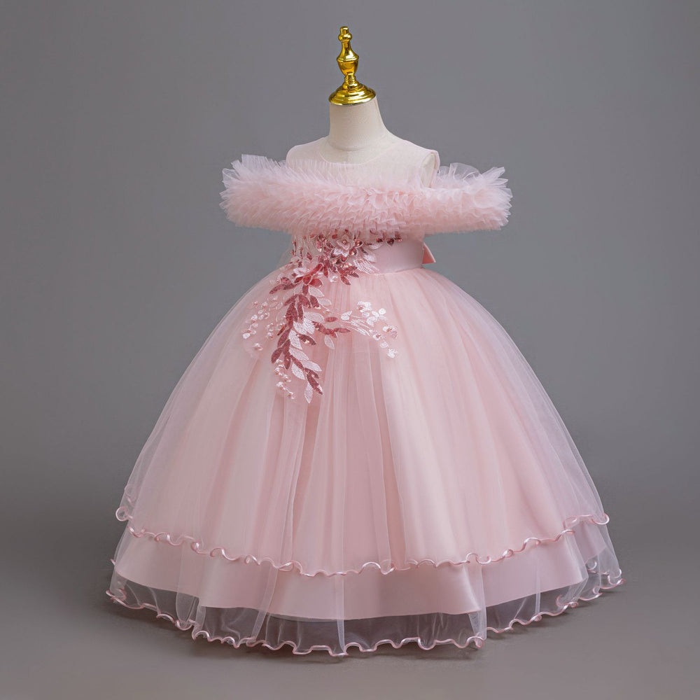 New arrival: children's princess dress - off-the-shoulder wedding gown, piano recital dress, baby girl dress for export