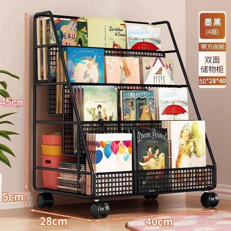 Mobile bookshelf kids picture book storage under-desk organizer floor-standing universal wheel home simple student bookcase