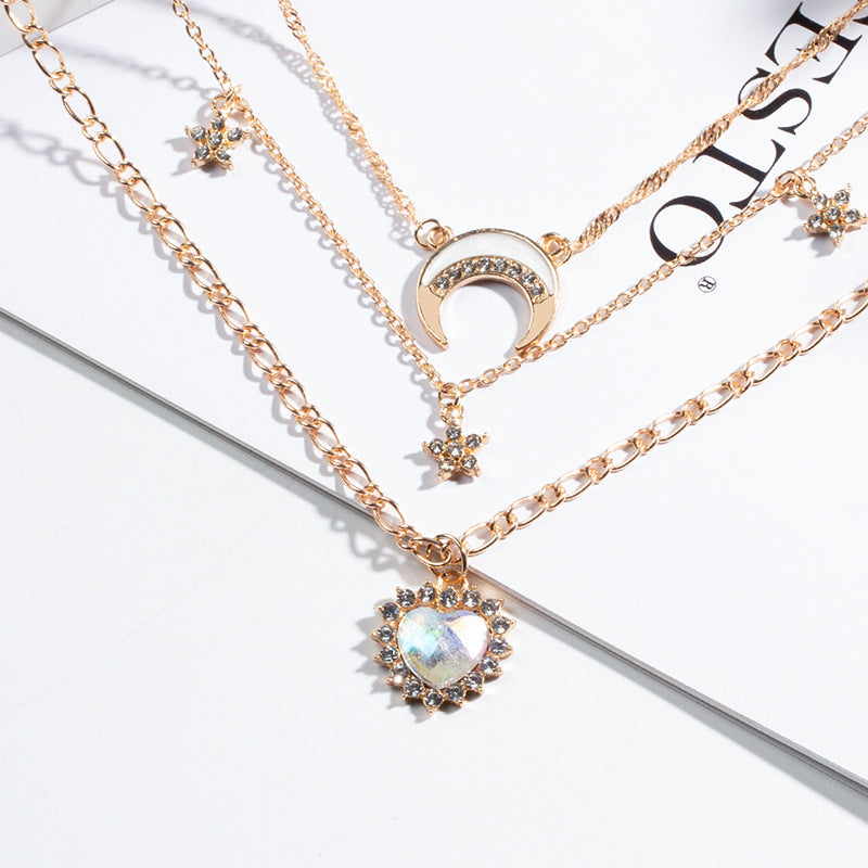 Wholesale alloy necklace long style amazon crystal necklace jewelry women's niche high-end heart moon clavicle chain