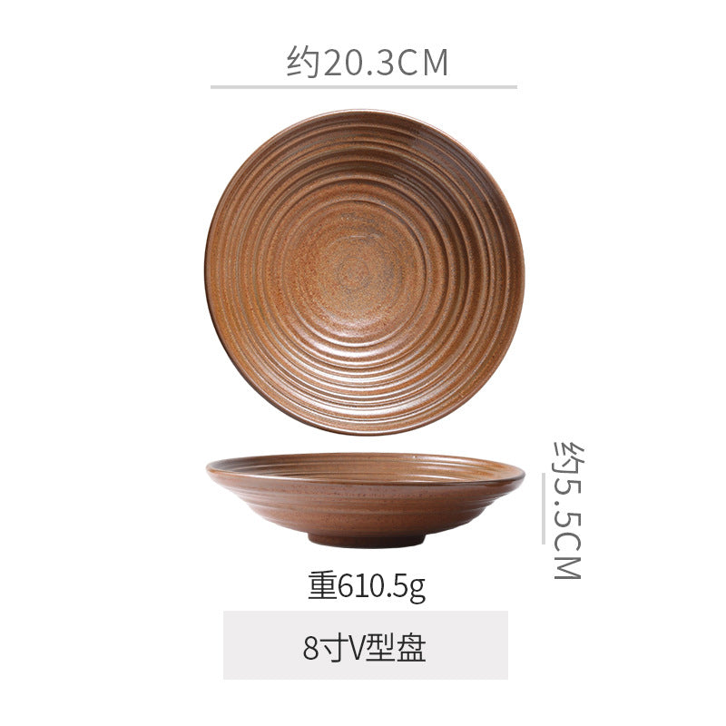 Vintage chic ceramic dinnerware - restaurant & hotel grade, unique ribbed design, steak & western cuisine plates, high-style deep dishes for home use