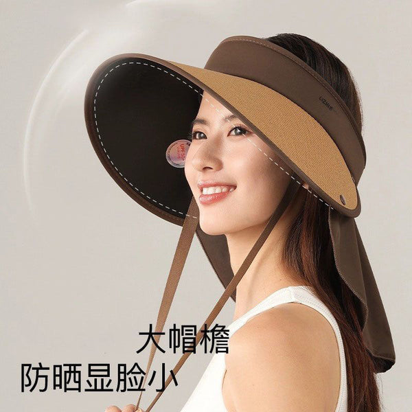 Summer foldable empty top sun hat women's Korean version outdoor UV protection oversized brim straw visor neck protector