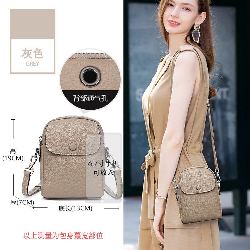 Simple leather large capacity mobile phone bag women 2025 lightweight cowhide shoulder bag soft leather premium mini messenger bag