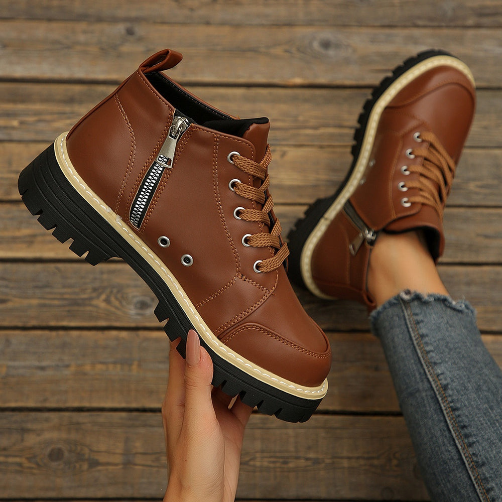 Exportplus sizenew arrival side zipper martin short boots women's tie backthick sole british style workwear boots trendy women's boots wholesale