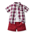 Korean style boys' summer outfit: new cotton short-sleeve shirt and shorts three-piece set - kids' casual wear