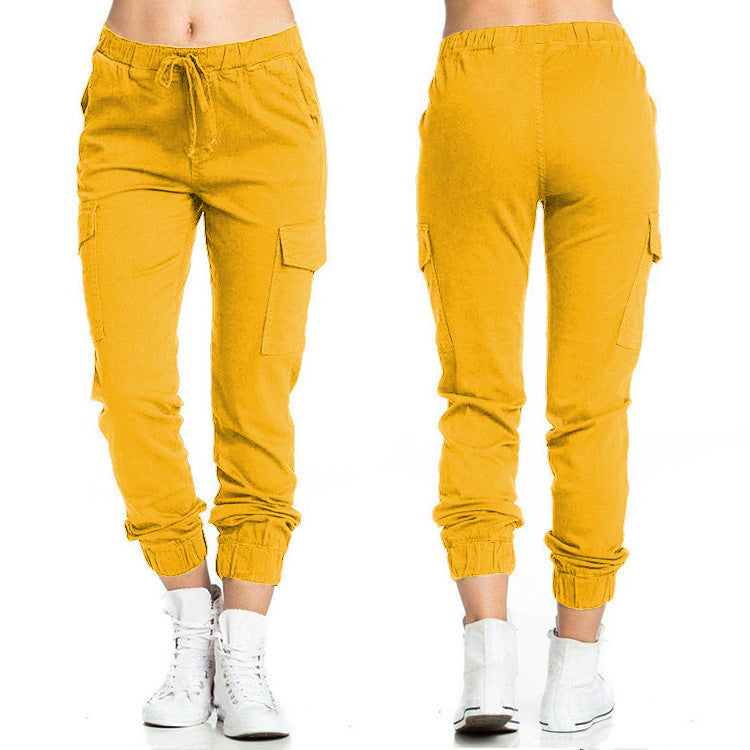fashion cross-border   women's pants workwear casual elastic waist thin side pockets pants women's pants