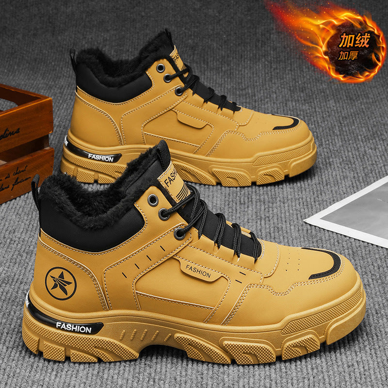 Boots men's 2025new arrivalwinterworkwear shoes men's shoes fleece-linedthickened cotton boots snow boots men's cotton shoes