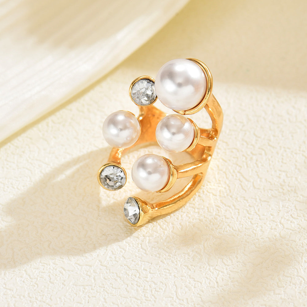 Wholesale pearl ring sets - european & american cross-border vintage faux pearl irregular high-end ring jewelry for women