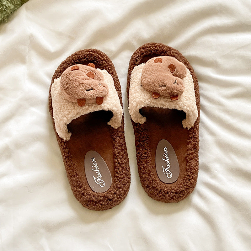 Cute capybara slippers - new autumn/winter collection: stylish, warm, and cozy fuzzy cotton slippers for indoor and outdoor wear