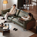 Bean bag sofa american retro oil wax living room medieval style three-person straight row small apartment first layer cowhide oil wax leather