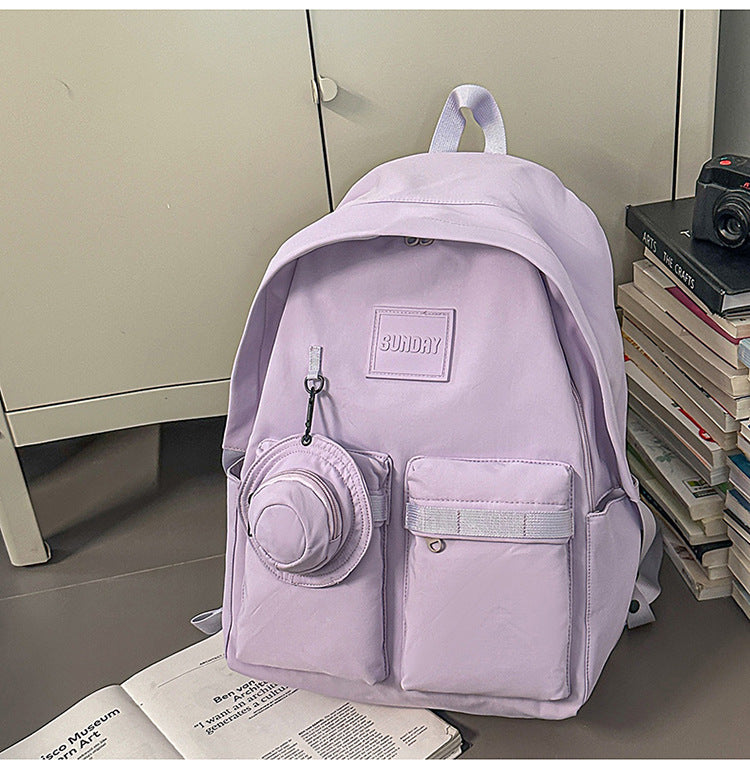 Backpack, lightweight outdoor, large capacity, niche style, pure color, travel, work clothing, school bag, student, good-looking, contrast color, lightweight school bag