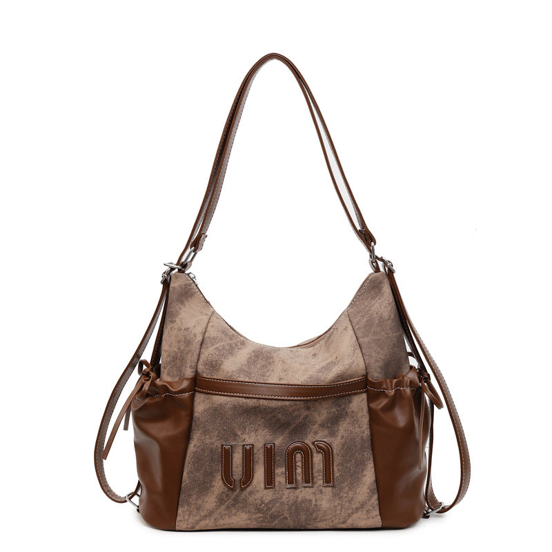 Casual retro large capacity tote bag women's 2025 new single/double shoulder backpack trendy versatile crossbody commuter bag