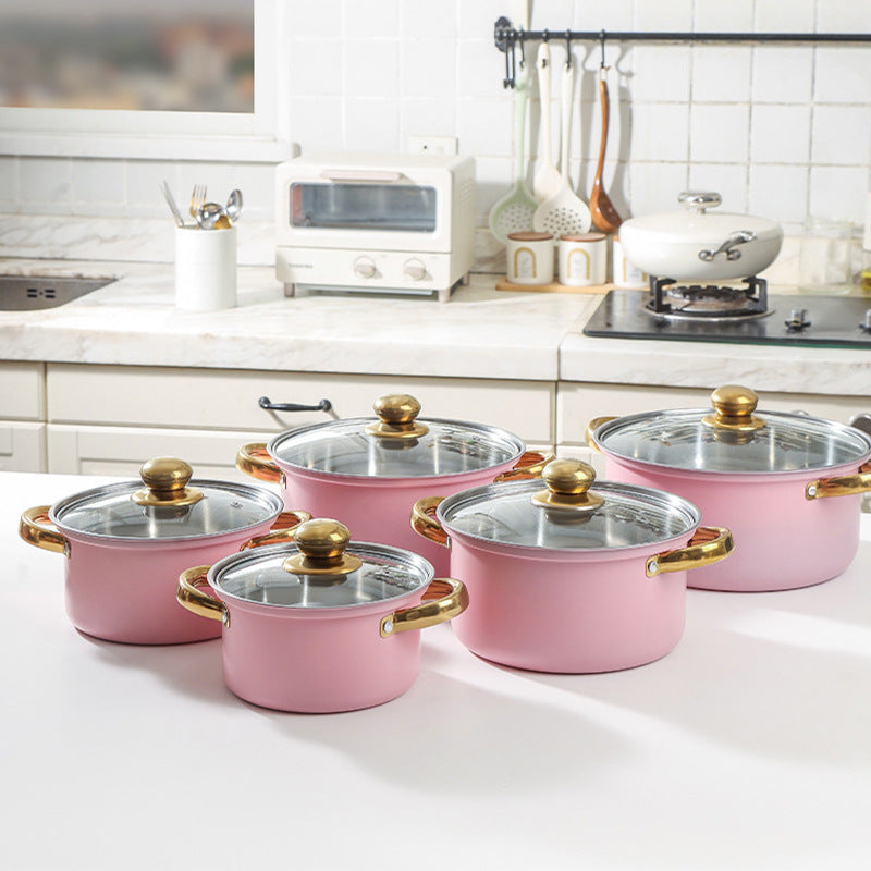 complete set of pots and pans, 10-piece set, no choice of stove, soup pot, food supplement pot, new home housewarming gift, stainless steel pots and pans