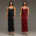 C7657 cross-border   fashion women's elegant rhinestone strap backless dress