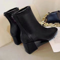Martin boots for women 2024 new women's boots winter fashion square toe back zipper leather boots women's thick heel mid heel boots for women