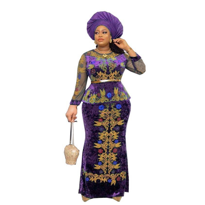 supply new arrival gold velvet + mesh patchwork pure color hot diamond hip-covering long skirt with belt but not headscarf