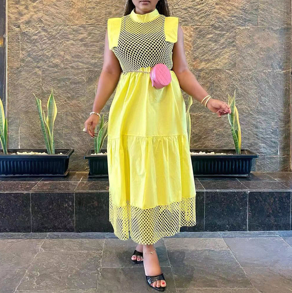 D228 cross-border new independent station  summer hollow stitching large size loosesexyelegance european and american dress