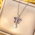 X8285 silver purple necklace [titanium steel chain copper inlaid zirconium pendant]
