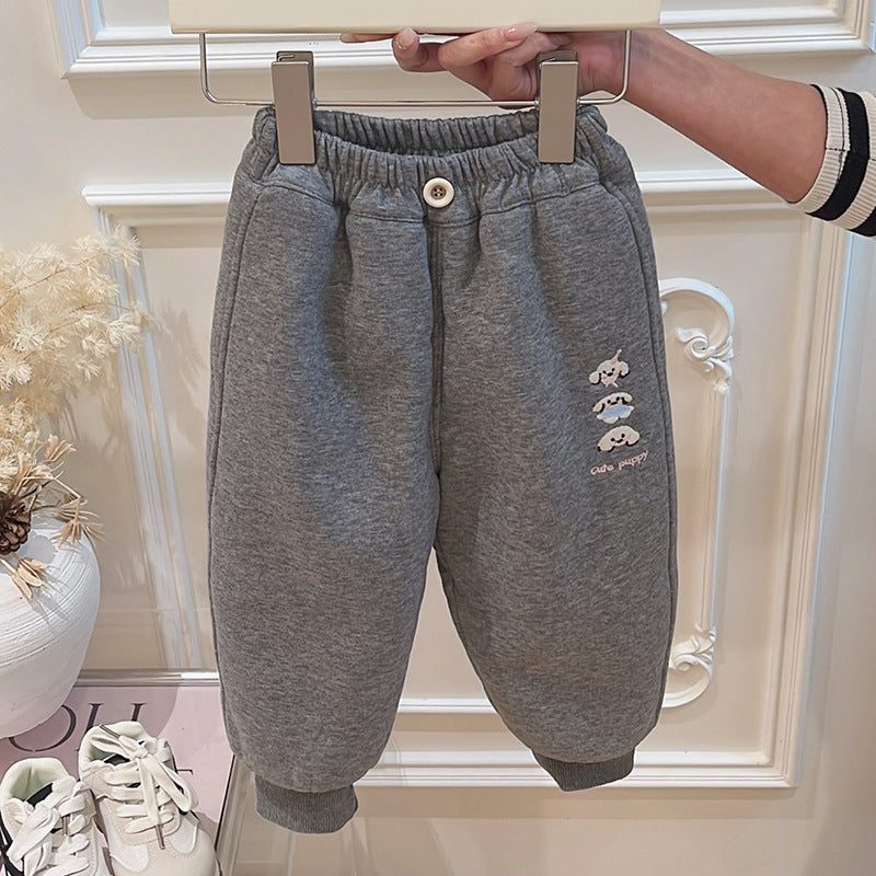 Girls' fall/winter casual pants - triple-layer quilted, extra thick, trendy baby pants, korean style children's cotton pants, stylish kids' clothing
