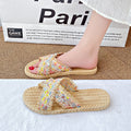 2024 summer new women's fashion slippers retro colorful braided criss-cross strap sandals women's outdoor versatile beach shoes