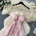 French holiday style halter suspender dress women's summer large backless sleeveless waist rufflesprinting long skirt