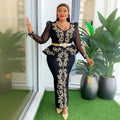 African cross-border supply  women's plus size  new luxury hotfix rhinestone beaded v-neck evening dress
