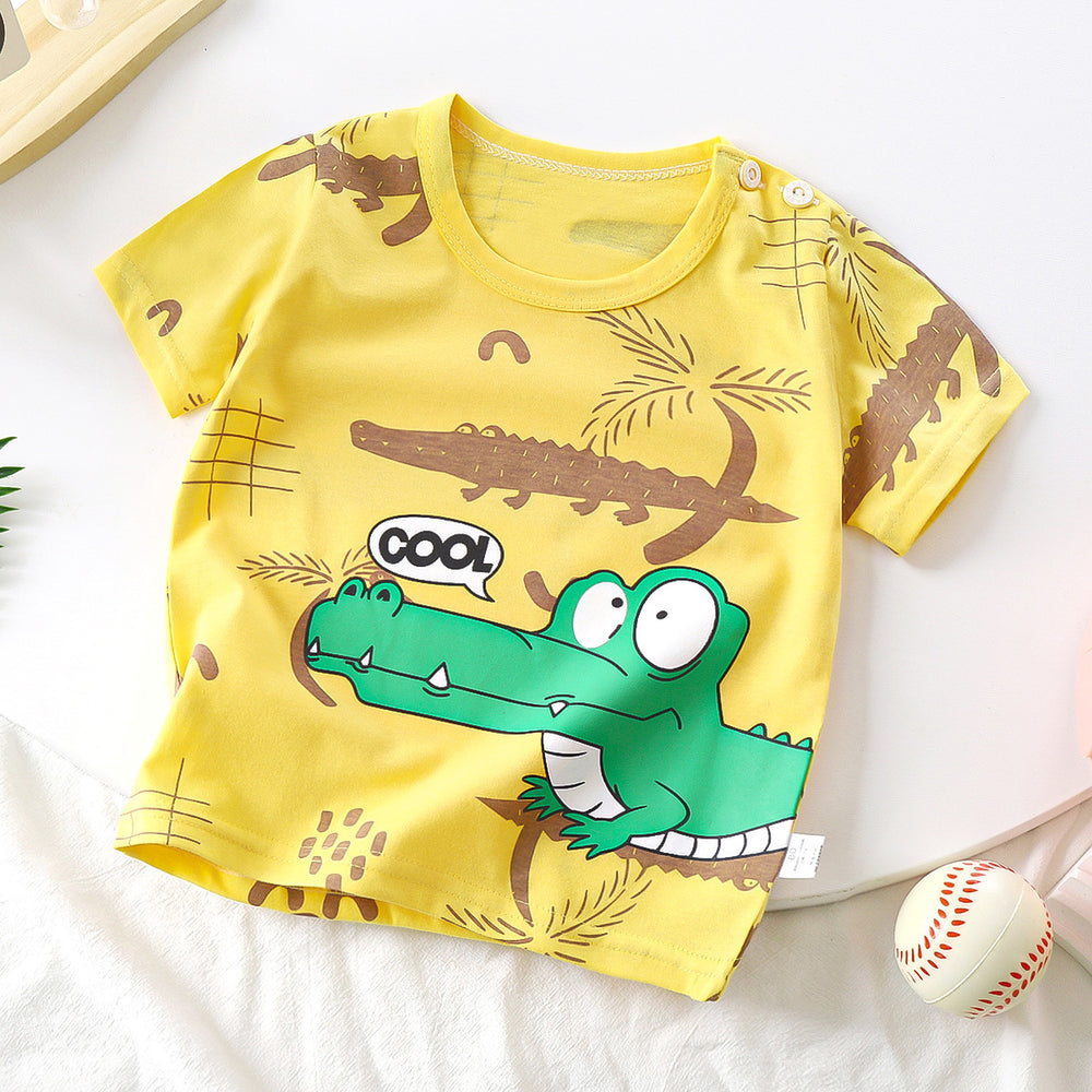Kids' short-sleeve pure cotton summer new arrivals : boys' t-shirts, baby cartoon girls' short-sleeve korean style tops, children's clothing