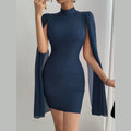 cross-border fashion: european & american style -  &  - ribbed pearl chiffon cape dress with bodycon fit