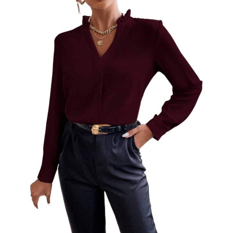 fashion:  autumn new arrivals - chic, minimalist, casual v-neck long sleeve loose fit shirt for women (us/eu)