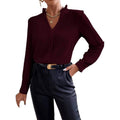 fashion:  autumn new arrivals - chic, minimalist, casual v-neck long sleeve loose fit shirt for women (us/eu)