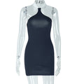 European and american style cross-border fashion women's backless bodycon solid color bodycon dress sleeveless mid-waist halter neck shirt dress