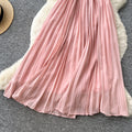 Luxury chic diamond-embellished halter dress - pink summer sleeveless high-waisted a-line pleated maxi dress - premium quality