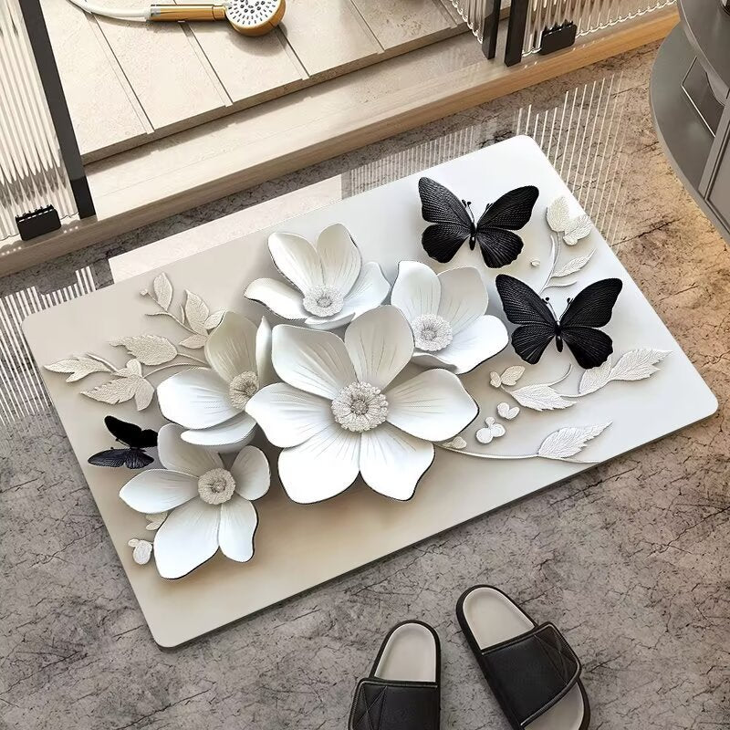stereo butterfly soft diatom mud kitchen floor mat bathroom door absorbent quick-drying mat non-slip mat bathroom carpet