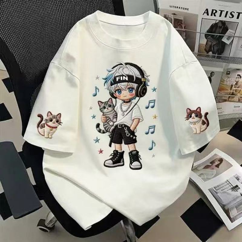 Pure cotton american style cute boy white gray short-sleeved t-shirt women's summersense of designniche style half-sleeved trendy brand topstrendy