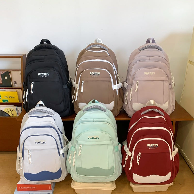 Autumnew arrival backpack female college student school bag high-looking contrast color dopamine sweet girl lightweight backpack