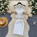 Export cross-border hot diamond halterneck vest hip-covering short skirt knittingtwo-piece set female summer silmsexyelegantsuit