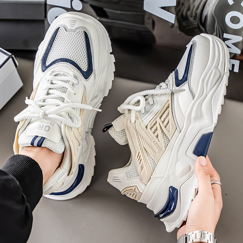 Men's 2025 new winter mesh breathable soft sole athletic casual shoes - youth height increasing chunky sole dad sneakers