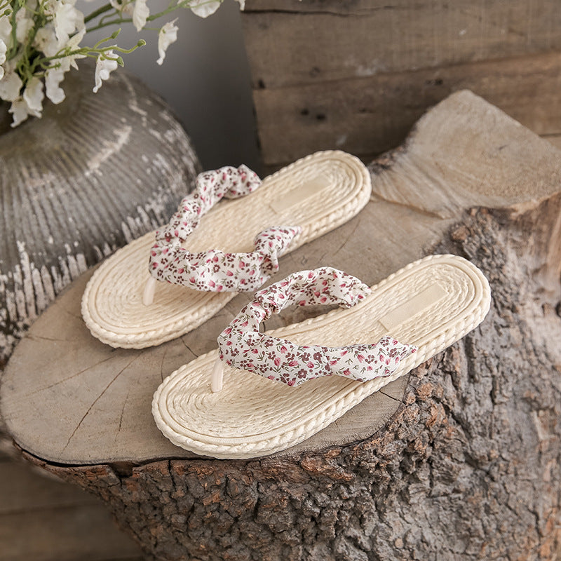 Women's summer non-slip flat sandals - floral flip-flops for outdoor wear, trendy thong sandals, anti-slip beach sandals for vacation