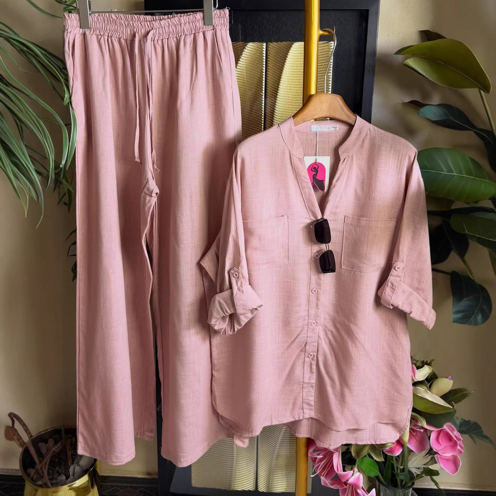 European and american cross-border women's clothing  summer new collection: casual, effortless style, loose-fit long sleeve shirt and wide-leg pants set