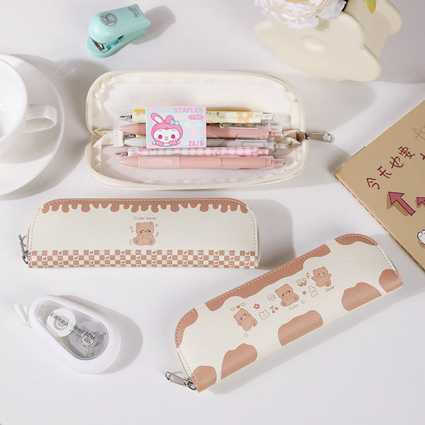 ins wind girl heart cartoon student stationery bag PU leather zipper bag storage bag rectangular pencil bag cosmetic bag