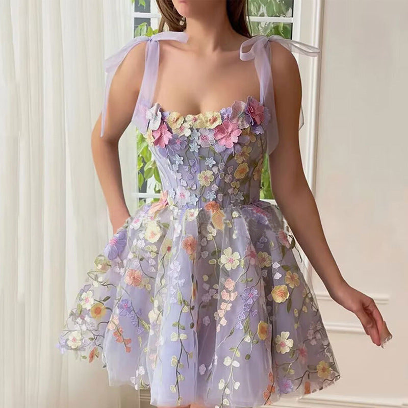 direct-to-consumer fashionable european and american cross-border  women's clothing: sexy, bodycon, embroidered floral cami dress
