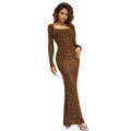 C7080 cross-border   independent station fashion women's hot diamond long sleeve one-shoulder dress