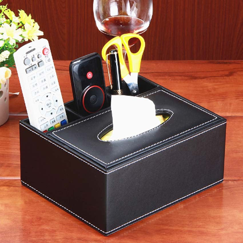 Hotel multi-functional leather PU tissue box, creative household leather pumping carton, European remote control storage box