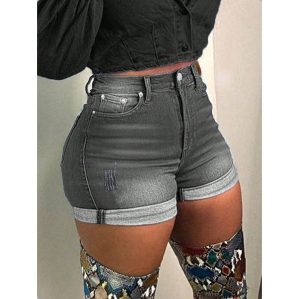 TC70166 European and American   women's slim-fit hip-lift curling denim shorts sexy European and American style