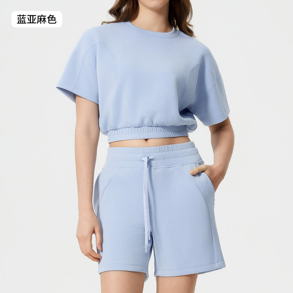 Women's summer casual activewear set: cloud-like air layer, loose fit, slimming, solid color, fashionable fitness yoga two-piece outfit