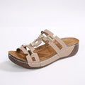 metal buckle wedge heel slippers  summernew arrivalplatform shoesplus sizethick sole one-line sandals women's wholesale
