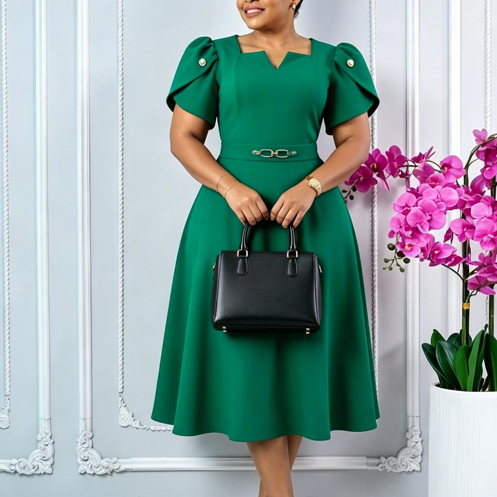 D3368 cross-border  european and american women's summer fashion high-waisted elegant plus size foreign trade plus size african dress